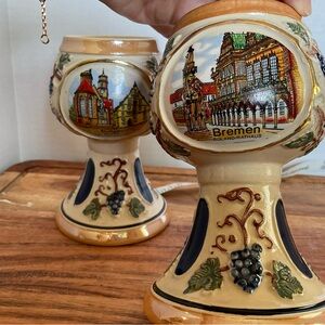 Vintage Steefal Keramik West Germany Ceramic Goblets Pair Stuttgart Bremen Raise